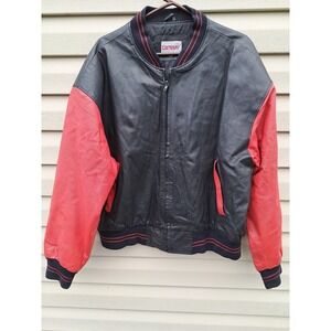 Campus Men's Black/Red Leather Long Sleeve Jacket Bumper Lined Full Zipper XL